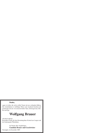 Todesanzeige von Wolfgang Brauer von WESTFÄLISCHER ANZEIGER