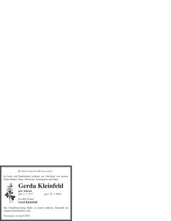 Todesanzeige von Gerda Kleinfeld von WESTFÄLISCHER ANZEIGER