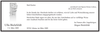 Todesanzeige von Ulla Bielefeldt von WESTFÄLISCHER ANZEIGER