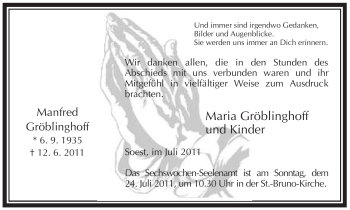 Todesanzeige von Manfred Gröblinghoff von WESTFÄLISCHER ANZEIGER