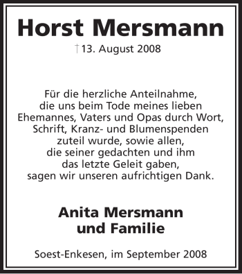 Todesanzeige von Horst Mersmann von WESTFÄLISCHER ANZEIGER