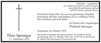 Todesanzeige von Theo Sprenger von WESTFÄLISCHER ANZEIGER