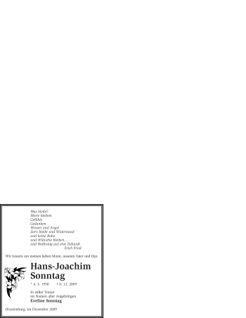 Todesanzeige von Hans-Joachim Sonntag von WESTFÄLISCHER ANZEIGER