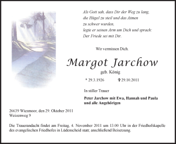 Todesanzeige von Margot Jarchow von WESTFÄLISCHER ANZEIGER