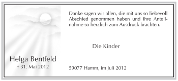 Todesanzeige von Helga Bentfeld von WESTFÄLISCHER ANZEIGER
