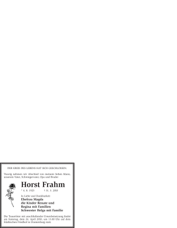 Todesanzeige von Horst Frahm von WESTFÄLISCHER ANZEIGER