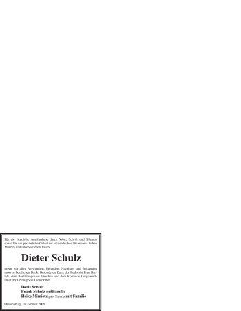 Todesanzeige von Dieter Schulz von WESTFÄLISCHER ANZEIGER