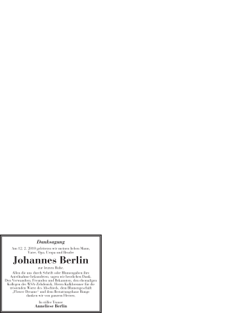 Todesanzeige von Johannes Berlin von WESTFÄLISCHER ANZEIGER