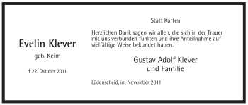 Todesanzeige von Evelin Klever von WESTFÄLISCHER ANZEIGER