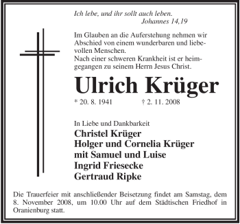 Todesanzeige von Ulrich Krüger von WESTFÄLISCHER ANZEIGER
