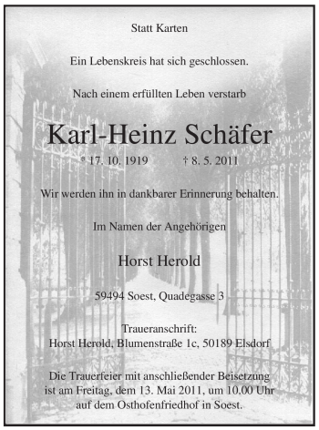 Todesanzeige von Karl-Heinz Schäfer von WESTFÄLISCHER ANZEIGER
