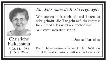 Todesanzeige von Christiane Falkenstein von WESTFÄLISCHER ANZEIGER