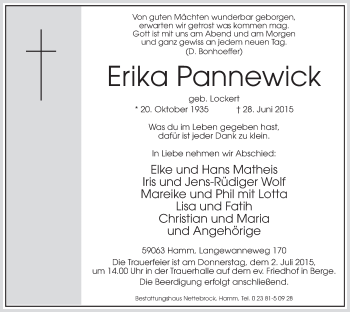 Todesanzeige von Erika Pannewick von MZV