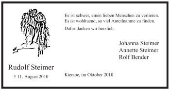 Todesanzeige von Rudolf Steimer von WESTFÄLISCHER ANZEIGER
