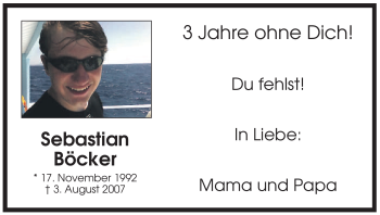 Todesanzeige von Sebastian Böcker von WESTFÄLISCHER ANZEIGER