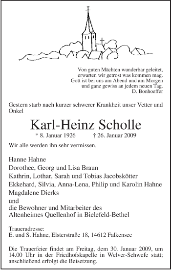 Todesanzeige von Karl-Heinz Scholle von WESTFÄLISCHER ANZEIGER