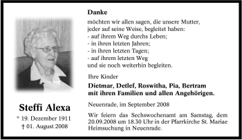 Todesanzeige von Steffi Alexa von WESTFÄLISCHER ANZEIGER