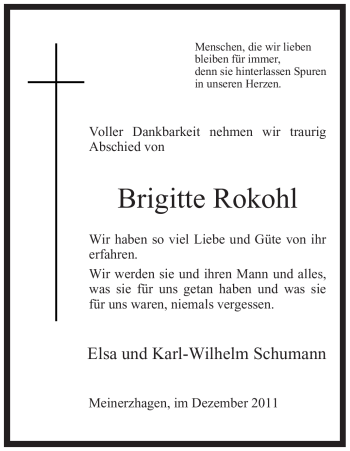 Todesanzeige von Brigitte Rokohl von WESTFÄLISCHER ANZEIGER
