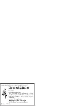 Todesanzeige von Liesbeth Müller von WESTFÄLISCHER ANZEIGER