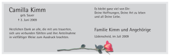 Todesanzeige von Camilla Kimm von WESTFÄLISCHER ANZEIGER