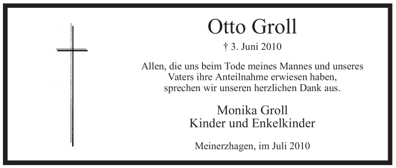  Traueranzeige für Otto Groll vom 24.07.2010 aus WESTFÄLISCHER ANZEIGER