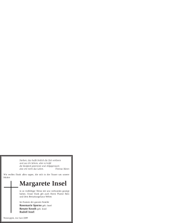 Todesanzeige von Margarete Insel von WESTFÄLISCHER ANZEIGER