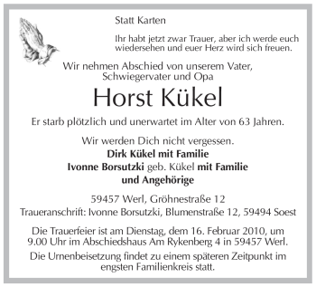 Todesanzeige von Horst Kükel von WESTFÄLISCHER ANZEIGER