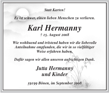 Todesanzeige von Karl Hermanny von WESTFÄLISCHER ANZEIGER