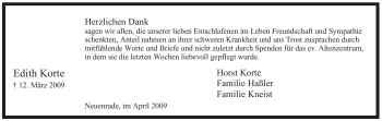 Todesanzeige von Edith Korte von WESTFÄLISCHER ANZEIGER