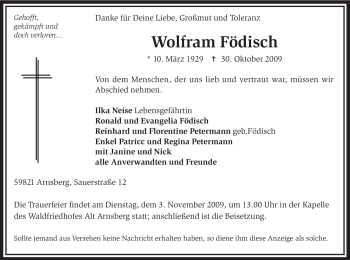 Todesanzeige von Wolfram Födisch von WESTFÄLISCHER ANZEIGER