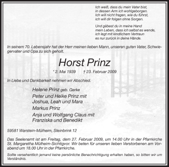 Todesanzeige von Horst Prinz von WESTFÄLISCHER ANZEIGER