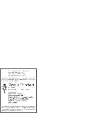 Todesanzeige von Ursula Parchert von WESTFÄLISCHER ANZEIGER