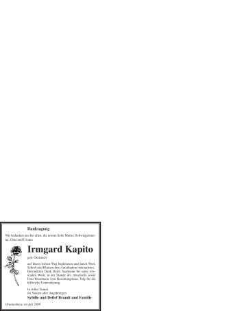 Todesanzeige von Irmgard Kapito von WESTFÄLISCHER ANZEIGER