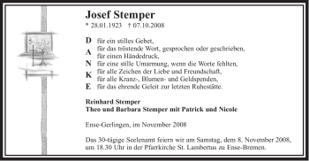 Todesanzeige von Josef Stemper von WESTFÄLISCHER ANZEIGER