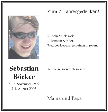 Todesanzeige von Sebastian Böcker von WESTFÄLISCHER ANZEIGER