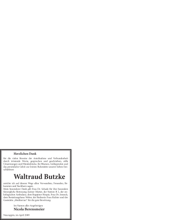 Todesanzeige von Waltraud Butzke von WESTFÄLISCHER ANZEIGER