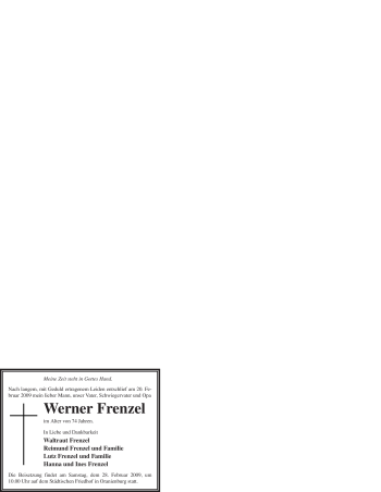 Todesanzeige von Werner Frenzel von WESTFÄLISCHER ANZEIGER