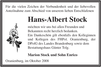 Todesanzeige von Hans-Albert Stock von WESTFÄLISCHER ANZEIGER