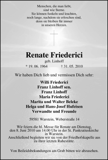 Todesanzeige von Renate Friederici von WESTFÄLISCHER ANZEIGER