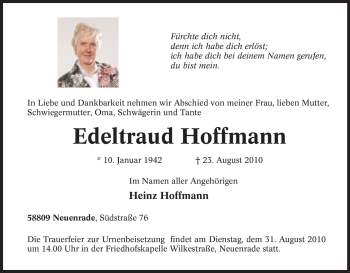 Todesanzeige von Edeltraud Hoffmann von WESTFÄLISCHER ANZEIGER