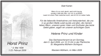 Todesanzeige von Horst Prinz von WESTFÄLISCHER ANZEIGER
