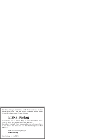 Todesanzeige von Erika Festag von WESTFÄLISCHER ANZEIGER