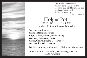 Todesanzeige von Holger Pott von MZV
