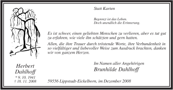 Todesanzeige von Herbert Dahlhoff von WESTFÄLISCHER ANZEIGER