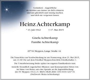 Todesanzeige von Heinz Achterkamp von MZV
