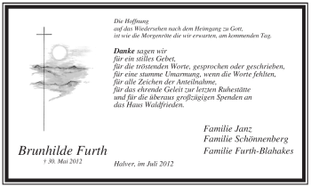 Todesanzeige von Brunhilde Furth von WESTFÄLISCHER ANZEIGER
