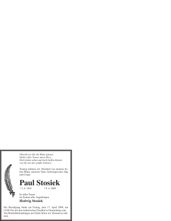 Todesanzeige von Paul Stosiek von WESTFÄLISCHER ANZEIGER