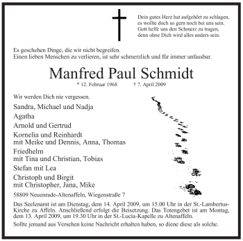 Todesanzeige von Manfred Paul Schmidt von WESTFÄLISCHER ANZEIGER