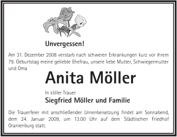 Todesanzeige von Anita Möller von WESTFÄLISCHER ANZEIGER