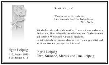 Todesanzeige von Egon Leipzig von WESTFÄLISCHER ANZEIGER